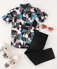 Knotty Kids Half Sleeves Geometric Abstract Printed Shirt & Pant Sets - Multi Colour