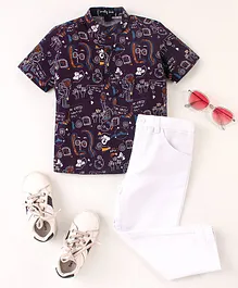 Knotty Kids Half Sleeves Abstract Doodle Art Theme Printed Shirt & Pant Sets - Black