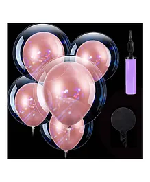 CAMARILLA Transparent Bobo Balloons with latex Metalic Rose Gold Balloon With pump Combo for Birthday Wedding Anniversary Indoor Outdoor Decoration Family Reunion Party Supplies Items Pack of 11pcs