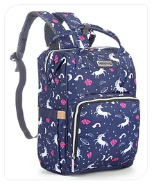 Babyhug Diaper Backpack Unicorn Print - Navy Blue