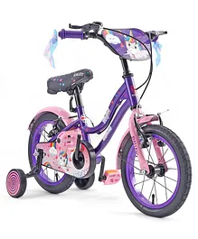 Ralleyz NE 14 Inches Bicycle with Training Wheels Magical Unicorn Theme - Purple & Pink