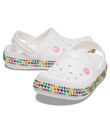 Crocs Perforated & Shimmer Heart Crocband Detailed Clogs - White