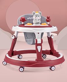 Round Kids Walker for Baby with Adjustable Height & Musical Toy Bar Rattle - Red