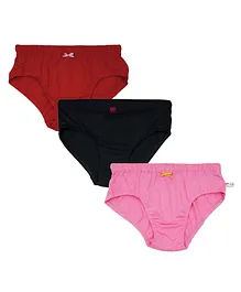D'Chica Pack Of 3 Solid Full Coverage Hipster Panties - Black Pink & Red