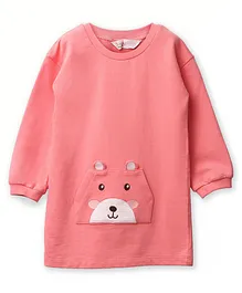 Beebay Full Sleeves Bear Face Placement Embroidered Sweatshirt - Coral Pink