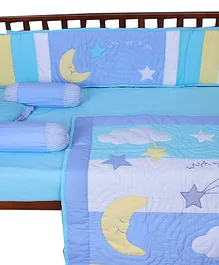 Blooming Buds Lullaby Printed Cot Bedding Set 6 Pieces - Blue