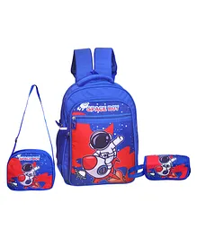 Happile Space Blue Bagpack Combo For Kids Sling Bag Pencil Pouch School Bag For Kids Upto Class 4th - 15 Inches
