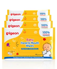 Pigeon Pure Baby Hand and Mouth Wipes Pack of 4 - 20 Sheets Each