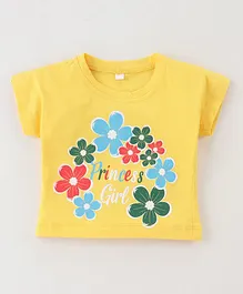 Enfance Core Half Sleeves Floral & Princess Girl Text Printed Top - Yellow