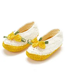 Funkrafts Crochet Floral Applique Booties - Yellow & White