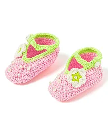 Funkrafts Crochet Designed Floral And Pearl Embellished  Booties - Pink