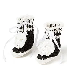 Funkrafts Colour Block Crochet Designed Booties -Black & White
