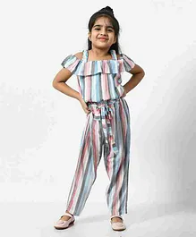 Bella Moda Sleeveless Striped Designed Top And Pant Sets - Multi Colour