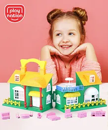 Play Nation Doll House With Play Furniture - Green & Orange