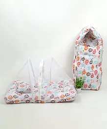 Moms Home Baby  Organic Cotton Mosquito Net & Sleeping Bag Combo Monkey Print Pack of 2 - Multicolour