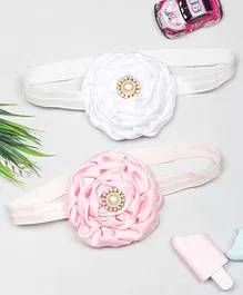 Bellazaara Set Of 2 Flowers Embellished Headbands - Pink& White