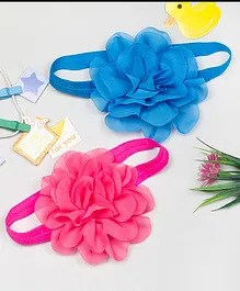 Bellazaara Set Of 2 Flower Applique Embellished Headbands - Fuchsia Pink & Blue