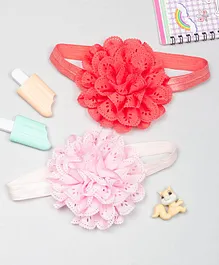 Bellazaara Set Of 2 Flower Applique Embellished Headbands - Light Pink & Coral Pink