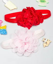 Bellazaara Set Of 2 Flower Applique Embellished Headbands - Red & Pink