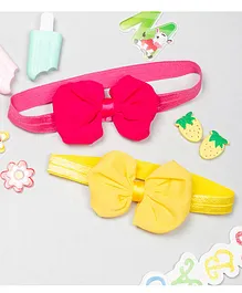 Bellazaara Set Of 2 Bow Knot  Headbands - Fuschia Pink And Yellow