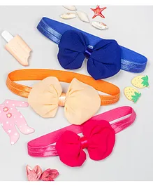 Bellazaara Set Of 3 Bow Knot  Headbands - Fuschia Pink Peach And Navy Blue