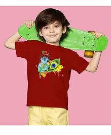 BRATMA Janmashtami Theme Half Sleeves Sri Krishna Printed Tee - Maroon