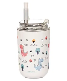 Earthism Double Wall Insulated Stainless Steel Kids Sipper Tumbler Dino White- 300 ml