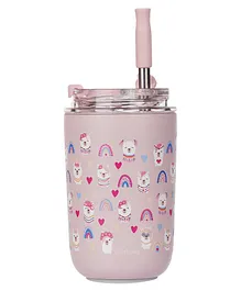 Earthism Double Wall Insulated Stainless Steel Kids Sipper Tumbler Alpaca Pink- 300 ml