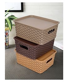 Fun Homes Small Size Solitaire Storage Basket With Lid Pack of 3 - Multicolour