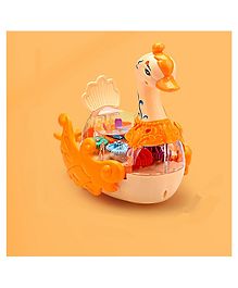 YAMAMA Transparent Musical Gear Swan Toy With 360 degree Rotating Music And 3D Lights For Kids & Toddlers- Orange