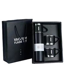 YAMAMA Stainless Steel Thermo Vacuum Insulated Bottle with 3 Cups for Hot & Cold Drinks Portable Water Flask with Cups  (500ml Black)