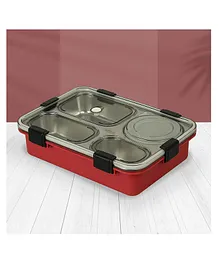YAMAMA 4 Grid Insulated Stainless Steel Lunch Box With Fork Chopsticks And Spoon For Kids  Red