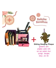 Kidoz Rakhi Special Desk Set Bookend UnicornOrganiser for Stationery with free Sibling Quote Hanging - Multicolor