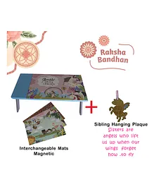 Kidoz Rakhi Special Wooden Multi-Purpose Interchangeable Laptop Table for Office/School- Unicorn Theme Sibling Quote Hanging - Multicolor