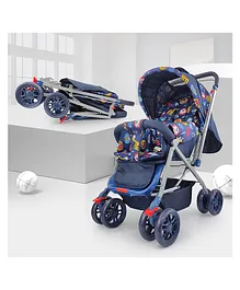 NHR Comfy Baby Pram/Stroller With Reversible Handle & Adjustable Canopy - Blue