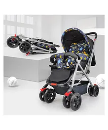 NHR Comfy Baby Pram With Reversible Handle & Adjustable Canopy - Black