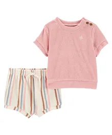 Carters Baby 2-Piece Flower Terry Tee & Striped Short Set - Pink