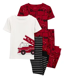 Carter's 4-Piece Firetruck 100% Snug Fit Cotton Pajamas- Red