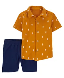 Carter's Cotton Blend Half Sleeves Pineapple Printed Shirt & Shorts Set - Yellow