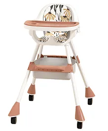 SYGA High Chair Safety Toddler Feeding Booster Seat Dining Table Chair with Wheel and Cushion - Brown