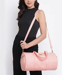 KLEIO PU Leather Medium Size Travel Weekender Gym Duffle Bag for  Women Girls - Pink