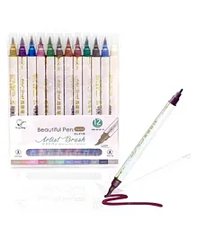 FunBlast Dual Tip Metallic Color Artist Brush Pen  12 Pcs