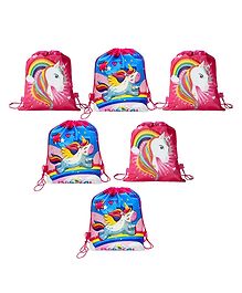 FunBlast Non-Woven Unicorn Print Gifting Bags - Pack of 6 Drawstring Bags