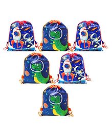 FunBlast Non-Woven Space & Dinosaur Print Gifting Bags  6 Pcs Drawstring Bags