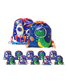 FunBlast Non-Woven Space & Dinosaur Print Gifting Bags  12 Pcs Drawstring Bags