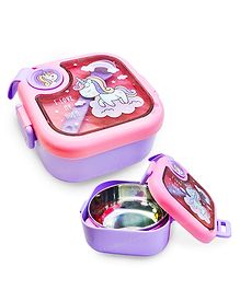 FunBlast Unicorn Theme Lunch Box with Spoon - Pink & Purple