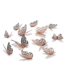 Tony Stark 3D Rose Gold Butterfly Decorations Wall Décor for Home Party Living Room Classroom Baby's Kids Bedroom Décor Stickers Pack of 12- Rose Gold