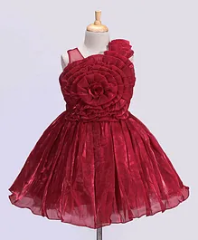 Bluebell T-Issue Sleeveless Party Frock With Floral Corsage - Maroon