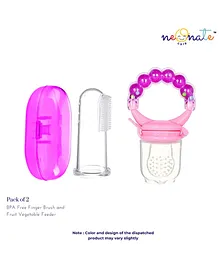 NeonateCare Baby Soft Bristles Finger Toothbrush Having Tongue Cleaner Back With Silicone Baby Food Fruit Vegetable Feeder Baby Teether  Baby Musical Rattle Soother Teething Toy For Toddlers Infants Babies Pink