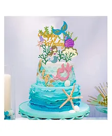 Party Propz Mermaid Theme Happy Birthday Cake Topper for Girls - Pack of 7